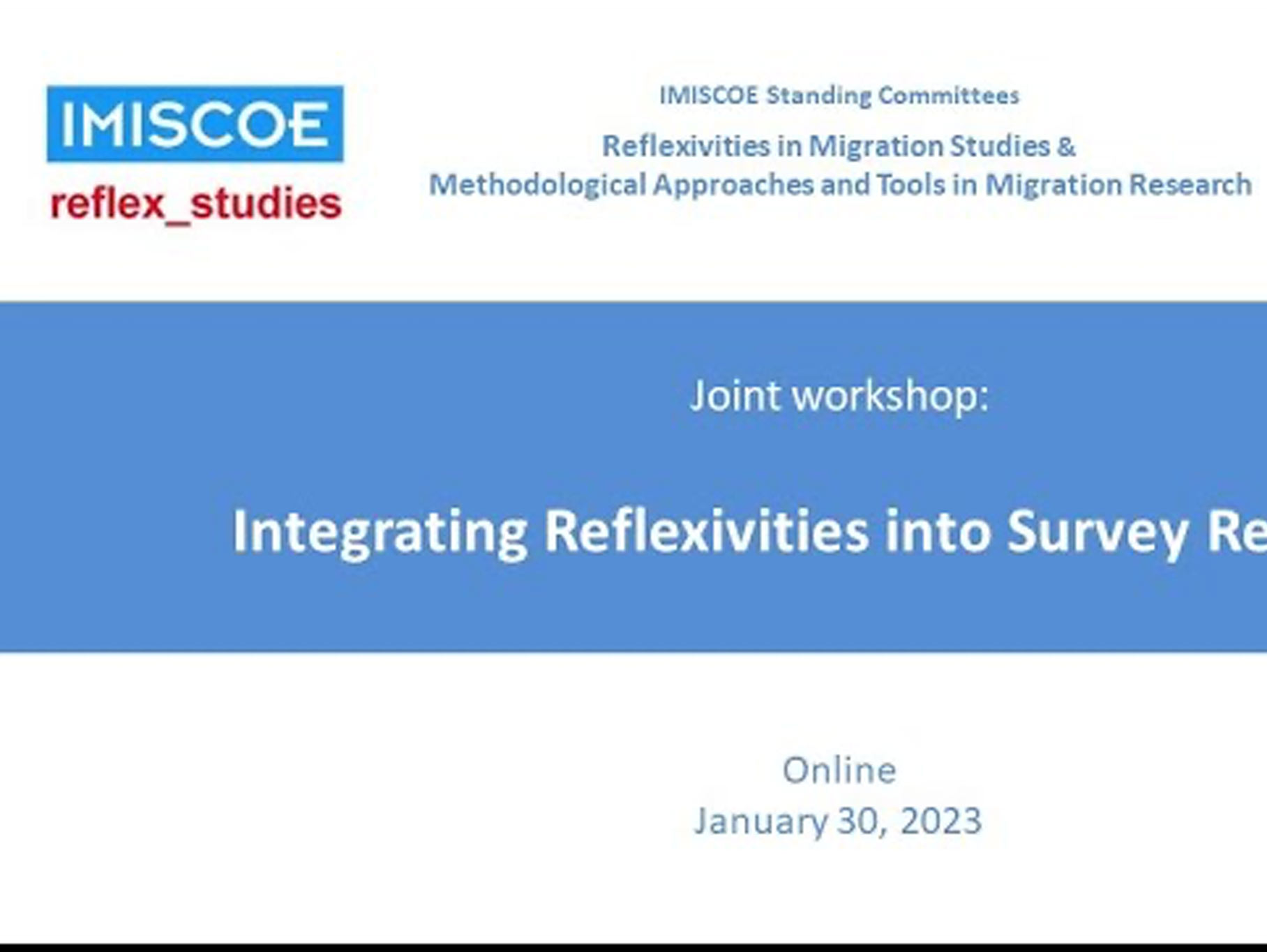 Integrating Reflexivities into Survey Research (online workshop). 